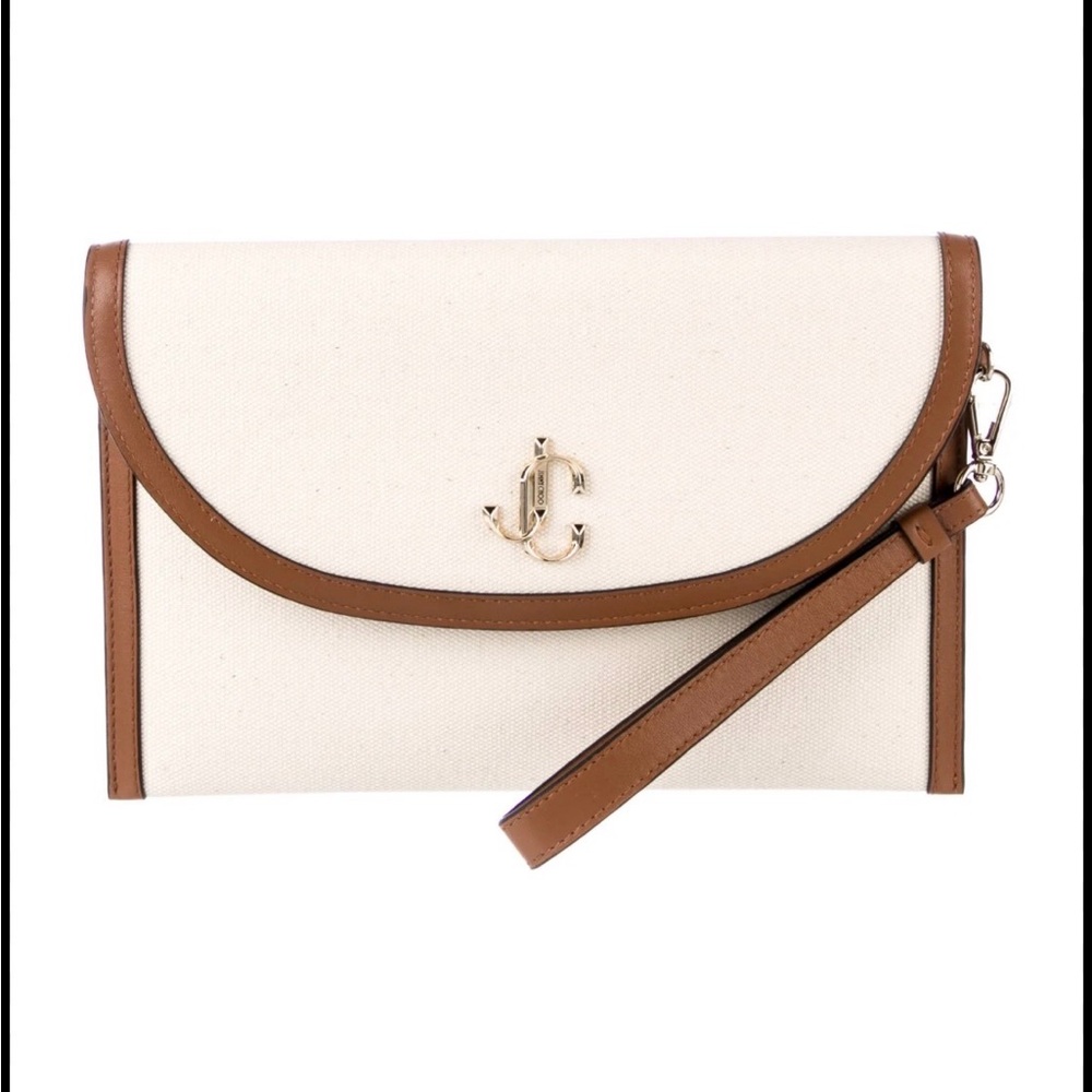 Jimmy Choo Cream and Brown Wristlet Clutch